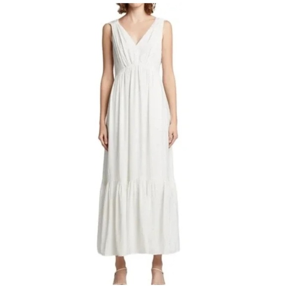 Caution To The Wind White Pleated Maxi Dress Sleeveless V-Neck M - Picture 1 of 9